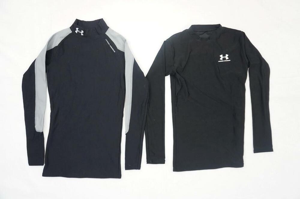 LOT OF 2 UNDER ARMOUR USED BOYS YOUTH M BLACK LONGSLEEVE COMPRESSION SHIRTS YMD